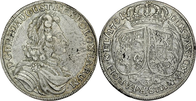 August II Mocny 1697-1733, 2/3 talara 1702, Drezno.
 Kop. 10914, Kam. 397, Gum....