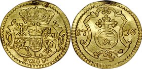 August III 1733-1763, ¼ dukata 1736, halerz w złocie.