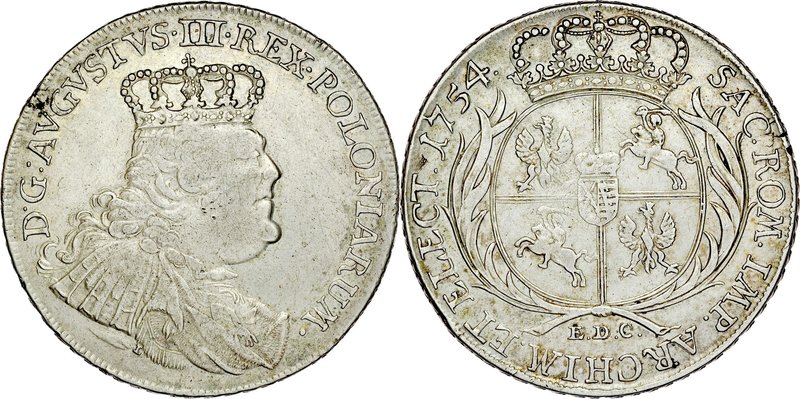 August III 1733-1763, Talar 1754, Lipsk.
 Kop. 2136, Kam. 872, Gum. 2180, waga ...