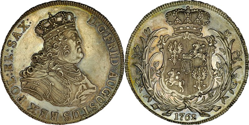 August III 1733-1763, Talar 1762, Drezno, RRR.
 Kop. 2140 R6, Gum. 2184, Kahnt ...
