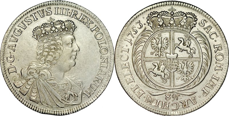August III 1733-1763, 8 groszy 1753, Lipsk.
 Kop. 2118, Kam. 840, Gum. 2164, sz...