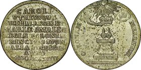 August III 1733-1763, Dwugrosz 1738, Drezno, wybity z okazji zaślubin Karola Sycylijskiego z królewną Maria Amalia.