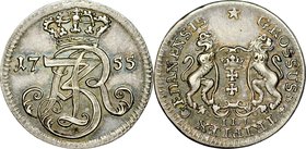 August III 1733-1763, Trojak 1755, Gdańsk, odbitka w czystym srebrze, RR.