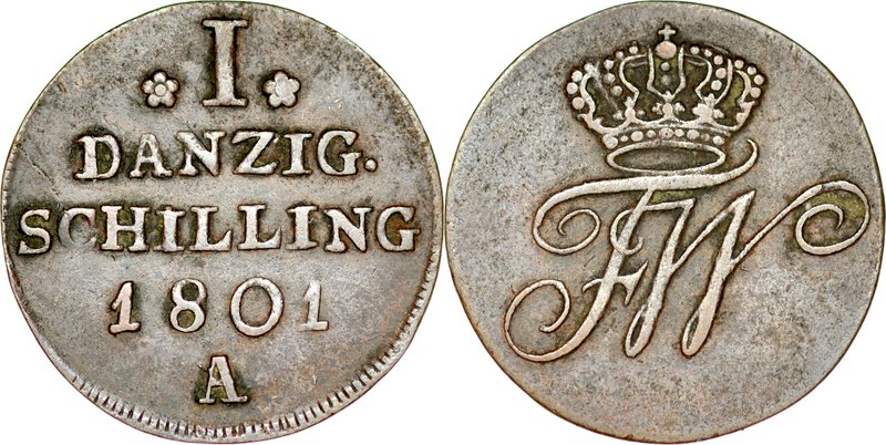 Miasto Gdańsk pod panowaniem pruskim, Szeląg 1801, Gdańsk.
 Kop. 9296, Gum. 245...
