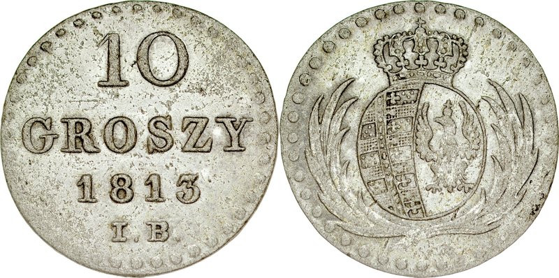 Księstwo Warszawskie, 10 groszy 1813, Warszawa.
 Kop. 3690, Kam. 554, Gum. 2467...