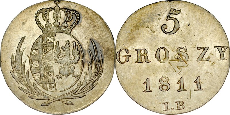 Księstwo Warszawskie, 5 groszy 1811 IB, Warszawa.
 Kop. 3684, Kam. 550, Gum. 24...