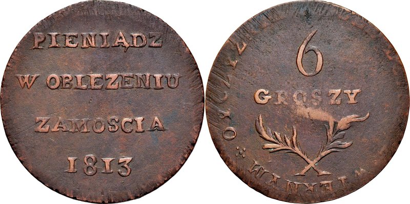 Monety z oblężenia Zamościa, 6 groszy 1813, Zamość. 
 Kop. 8448, Gum. 2477, Pla...