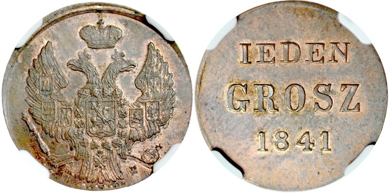 Królestwo Polskie, Grosz 1841, Warszawa, RRR.
 Kop. 9353 R8, Plage 267, Bitkin ...