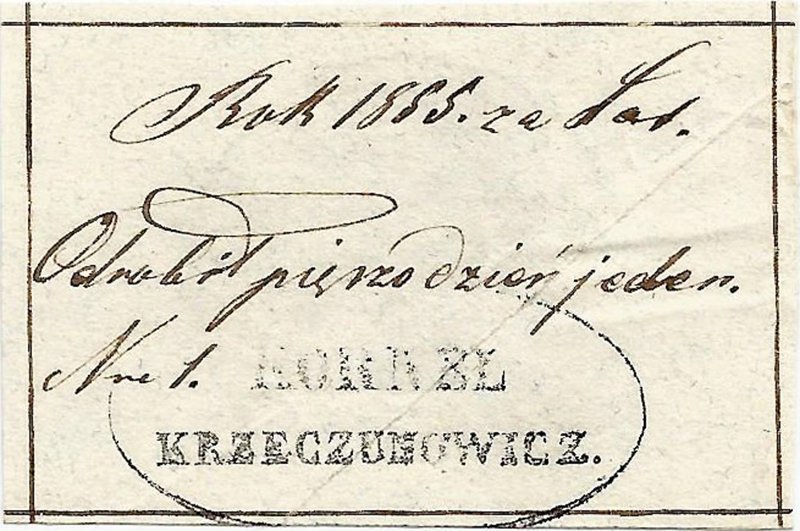 Bon dominialny z roku 1855, dóbra Krzeczunowiczów za odrobianą pańszczyznę, RR....