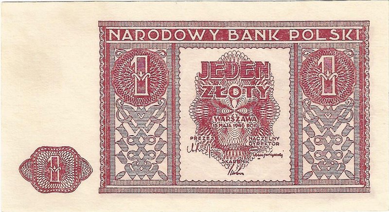 1 złoty 15.05.1946, bez oznaczenia serii.
 Miłczak 123

Grade: UNC-/UNC