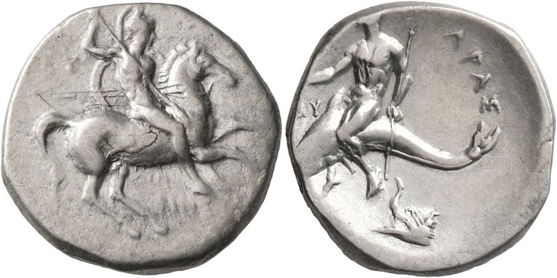 CALABRIA. Tarentum. Circa 280-272 BC. Didrachm or Nomos (Silver, 22 mm, 6.34 g, ...