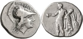 LUCANIA. Herakleia. Circa 276-250 BC. Didrachm or Nomos (Silver, 20 mm, 6.50 g, 5 h). ՒHPAKΛEIΩN Head of Athena to right, wearing crested Corinthian h...