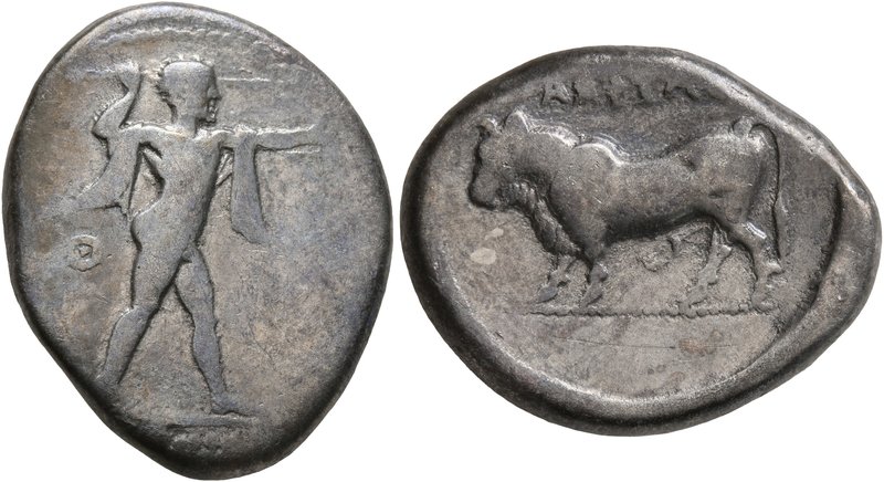LUCANIA. Poseidonia. Circa 420-410 BC. Stater (Silver, 22 mm, 7.42 g, 3 h). [ΠΟM...