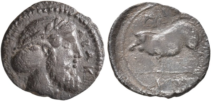 SICILY. Abakainon. Circa 450-440 BC. Litra (Silver, 13 mm, 0.74 g, 5 h). ABAK La...