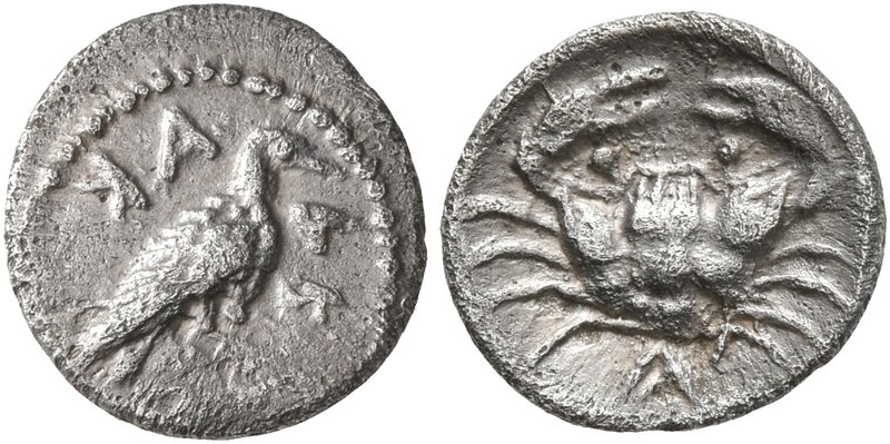 SICILY. Akragas. Circa 450-440 BC. Litra (Silver, 10 mm, 0.49 g, 5 h). AK-AR Eag...