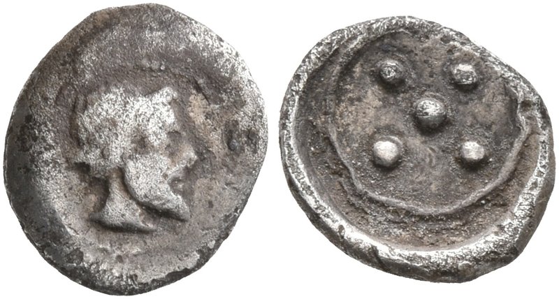 SICILY. Himera. Circa 475-450 BC. Pentonkion (Silver, 8 mm, 0.28 g). Bearded mal...