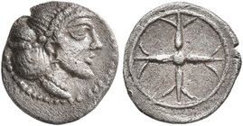 SICILY. Syracuse. Deinomenid Tyranny, 485-466 BC. Litra (Silver, 10 mm, 0.60 g), circa 475-470. Diademed head of Arethusa to right, wearing single-pen...