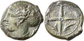 SICILY. Syracuse. Second Democracy, 466-405 BC. Hemilitron (Bronze, 15 mm, 2.75 g, 5 h), circa 405. Head of Arethusa to left, her hair bound in sphend...