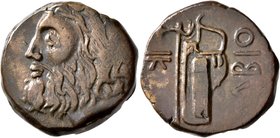 SKYTHIA. Olbia. Circa 310-280 BC. AE (Bronze, 22 mm, 9.78 g, 6 h). Horned head of the river-god Borysthenes to left. Rev. OΛBIO Axe and bow in bowcase...