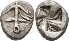 THRACE. Apollonia Pontika. Circa mid to late 6th century BC. Drachm (Silver, 16 mm, 4.43 g). Anchor with crayfish to right. Rev. Swastika within confo...