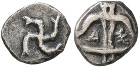 THRACE. Apollonia Pontika. Late 5th-4th centuries BC. Hemiobol (Silver, 6 mm, 0.35 g). Clockwise swastika. Rev. Anchor with A to left and crayfish to ...