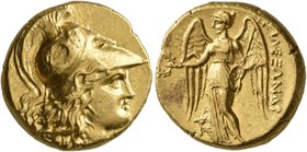KINGS OF MACEDON. Alexander III ‘the Great’, 336-323 BC. Stater (Gold, 16 mm, 8.63 g, 1 h), Kition, under Pumiathon, circa 325-320. Head of Athena to ...