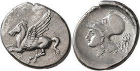 AKARNANIA. Anaktorion. Circa 350-300 BC. Stater (Silver, 22 mm, 8.27 g, 1 h). AN Pegasus flying left. Rev. Head of Athena to left, wearing Corinthian ...