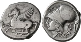 AKARNANIA. Anaktorion. Circa 350-300 BC. Stater (Silver, 21 mm, 8.38 g, 3 h). IA Pegasus flying left. Rev. EΠI - ΔΩ Head of Athena to left, wearing Co...