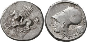 AKARNANIA. Metropolis. Circa 300-250 BC. Stater (Silver, 21 mm, 8.48 g, 3 h). Pegasus flying left; below, monogram of MH. Rev. Head of Athena to left,...