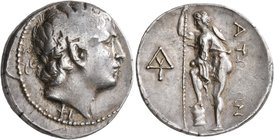 AITOLIA, Aitolian League. Circa 250-225 BC. Stater (Silver, 24 mm, 10.56 g, 8 h), Korkyrean standard. Laureate head of Apollo to right; below, ΦI. Rev...
