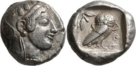 ATTICA. Athens. Circa 475-465 BC. Tetradrachm (Silver, 23 mm, 17.15 g, 11 h). Head of Athena to right, wearing crested Attic helmet decorated with thr...