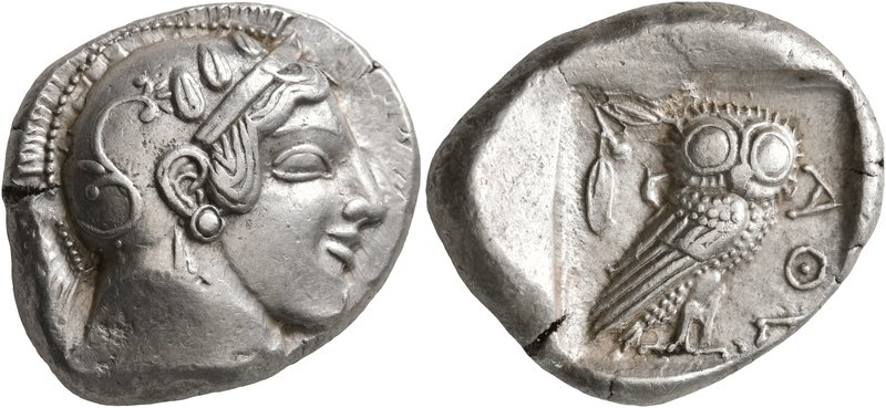 ATTICA. Athens. Circa 475-465 BC. Tetradrachm (Silver, 25 mm, 17.24 g, 8 h). Hea...