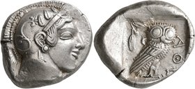 ATTICA. Athens. Circa 475-465 BC. Tetradrachm (Silver, 25 mm, 17.24 g, 8 h). Head of Athena to right, wearing crested Attic helmet decorated with thre...
