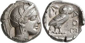 ATTICA. Athens. Circa 430s BC. Tetradrachm (Silver, 24 mm, 17.25 g, 11 h). Head of Athena to right, wearing crested Attic helmet decorated with three ...