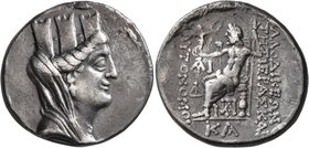SYRIA, Seleukis and Pieria. Laodicea ad Mare. 78/7-17/6 BC. Tetradrachm (Silver, 28 mm, 14.81 g, 12 h), CY 11 = 71/0. Turreted, veiled and draped bust...