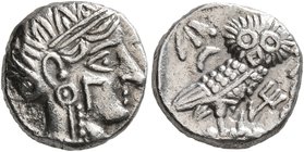 ARABIA, Southern. Qataban. Circa 3rd-2nd centuries BC. Hemidrachm (Silver, 11 mm, 1.97 g, 9 h), imitating Athens. Head of Athena to right, wearing cre...