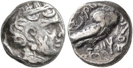 ARABIA, Southern. Saba'. 3rd-2nd centuries BC. Quarter Unit (Silver, 9 mm, 1.31 g, 6 h), imitating Athens. Head of Athena to right, wearing crested At...