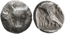 UNCERTAIN EAST. 4th century BC. Obol (Silver, 9 mm, 0.73 g, 1 h). Head and beck of bull to right, head facing. Rev. AΘE Owl standing left, head facing...