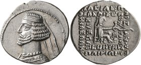 KINGS OF PARTHIA. Mithradates IV, circa 58-53 BC. Drachm (Silver, 21 mm, 4.09 g, 1 h), Mithradatkart. Diademed and draped bust of Mithradates IV to le...