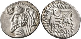 KINGS OF PARTHIA. Phraatakes, circa 2 BC-AD 4. Drachm (Silver, 19 mm, 3.78 g, 12 h), Mithradatkart. Diademed and draped bust of Phraatakes to left; be...