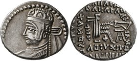 KINGS OF PARTHIA. Sanatrukes (?), circa 116. Drachm (Silver, 20 mm, 3.75 g, 12 h), Ekbatana. Draped bust of Sanatrukes to left, wearing diademed tiara...