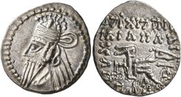 KINGS OF PARTHIA. Osroes II, circa 190-208. Drachm (Silver, 19 mm, 3.54 g, 12 h), Ekbatana. Diademed and draped bust of Osroes II to left, wearing tia...
