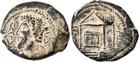 KINGS OF OSRHOENE (EDESSA). Waël, 163-165 AD. AE (Bronze, 22 mm, 7.61 g, 5 h). Draped bust of Waël to left within wreath. Rev. Temple with pediment se...