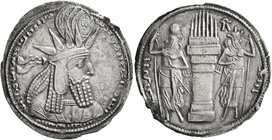 SASANIAN KINGS. Bahram I, 273-276. Drachm (Silver, 27 mm, 3.80 g, 2 h), 'Ktesiphon'. Draped bust of Shapur I to right, wearing elaborate crown with ko...