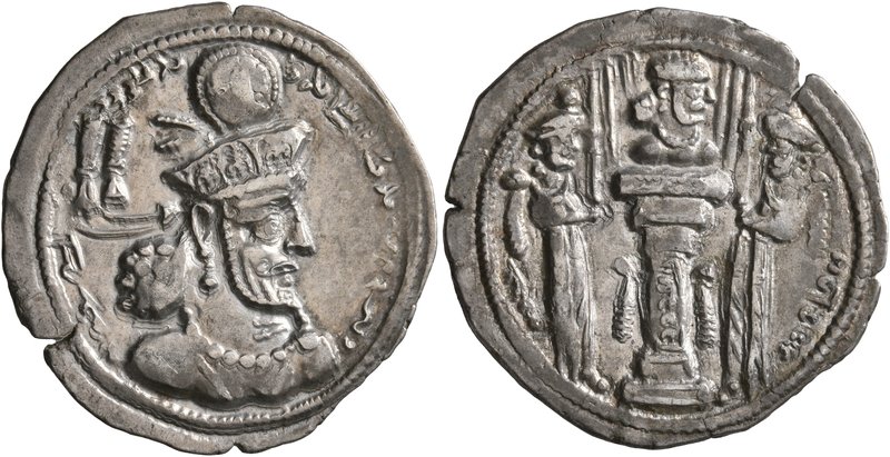 SASANIAN KINGS. Shahpur III, 383-388. Drachm (Silver, 25 mm, 4.21 g, 2 h), 'west...