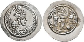 SASANIAN KINGS. Bahram V, 420-438. Drachm (Silver, 30 mm, 4.20 g, 3 h), GWL mint (Gur or Gurgan). Draped bust of Bahram V to right, wearing elaborate ...