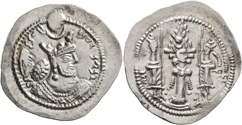 SASANIAN KINGS. Bahram V, 420-438. Drachm (Silver, 30 mm, 4.29 g, 3 h), LD mint ...