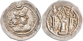 SASANIAN KINGS. Balash, 484-488. Drachm (Silver, 28 mm, 3.99 g, 4 h), AY mint (Ērān-xvarrah-Šābuhr = Susa). Draped bust of Balash to right, wearing el...