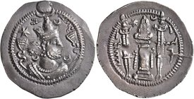 SASANIAN KINGS. Kavadh I, first reign, 488-497. Drachm (Silver, 28 mm, 4.00 g, 3 h), DA mint (Dārābgird). Draped bust of Kavadh I to right, wearing el...