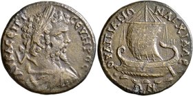 THRACE. Anchialus. Septimius Severus, 193-211. Tetrassarion (Bronze, 28 mm, 12.07 g, 7 h). AY K Λ CЄΠ CЄYHPOC Laureate, draped and cuirassed bust of S...